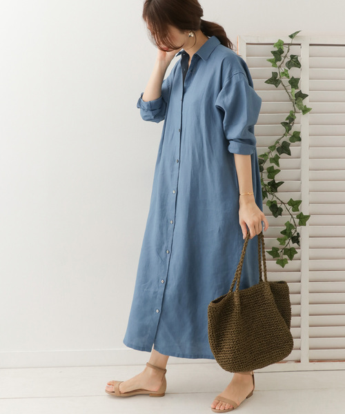 リネンロングシャツワンピース