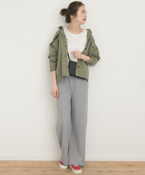 ワッフルストレートスリットパンツ