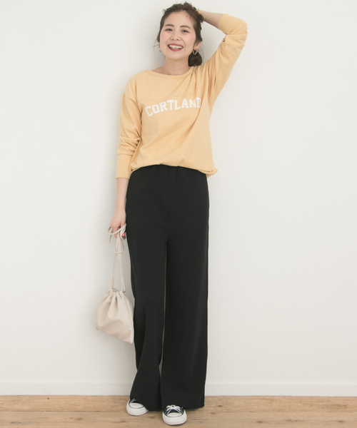 ワッフルストレートスリットパンツ