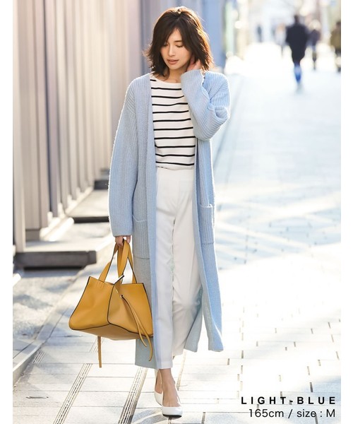 畦編みニットロングガウンカーディガン