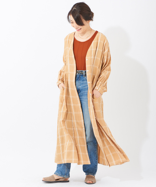 チェック柄シャツワンピース