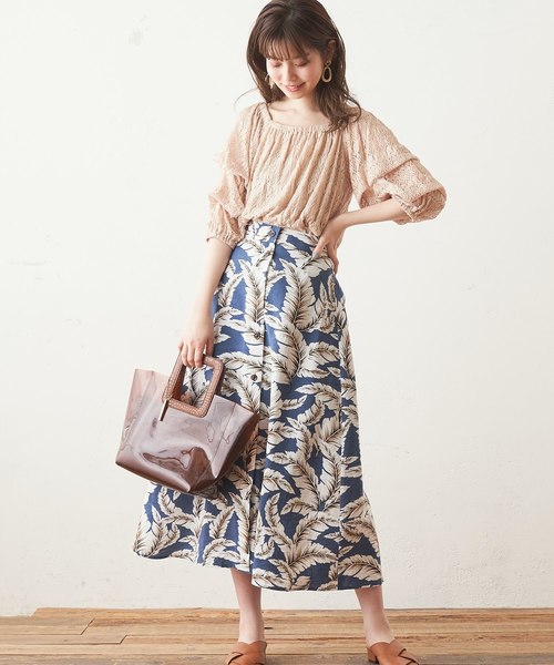 レースシャーリングショートブラウス