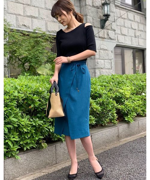 フェイクリネンロングタイトスカート