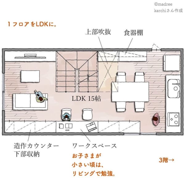 収納量にこだわった 3階建てコンパクトな間取り Folk