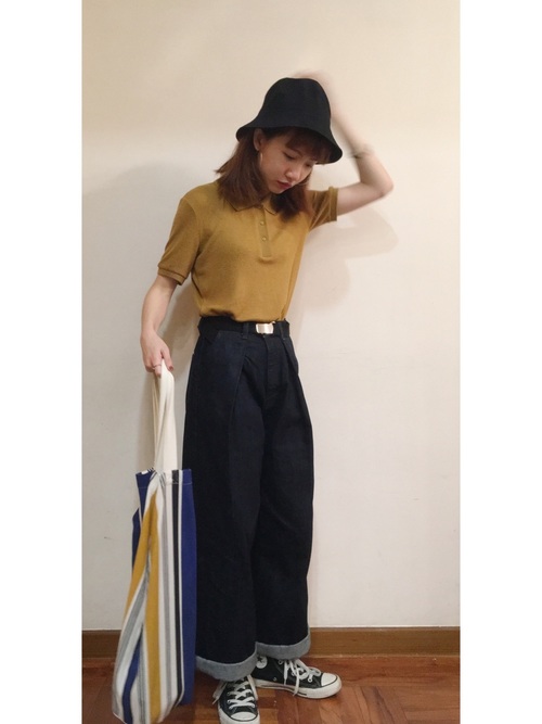 きれい色ポロシャツ×デニムコーデ
