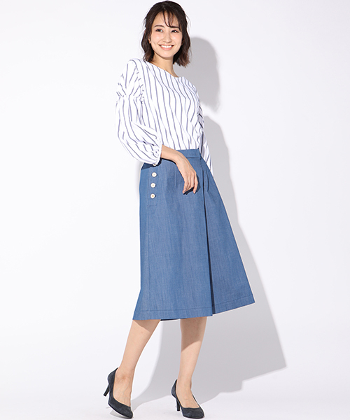 ストレッチシャンブレーデニムガウチョ