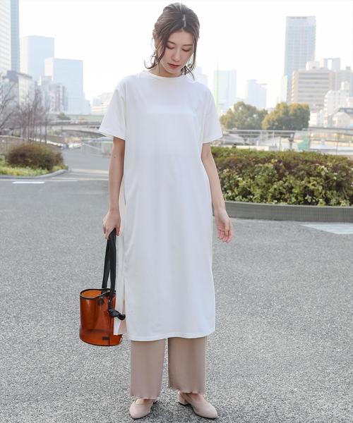 スリット入りTシャツワンピース/半袖