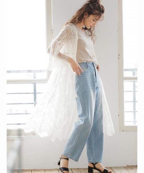 ハイウエストデニムストレートパンツ