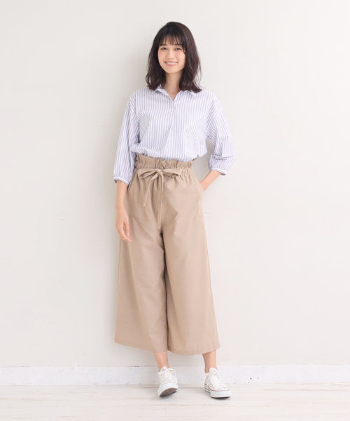 防しわ加工ガウチョパンツ