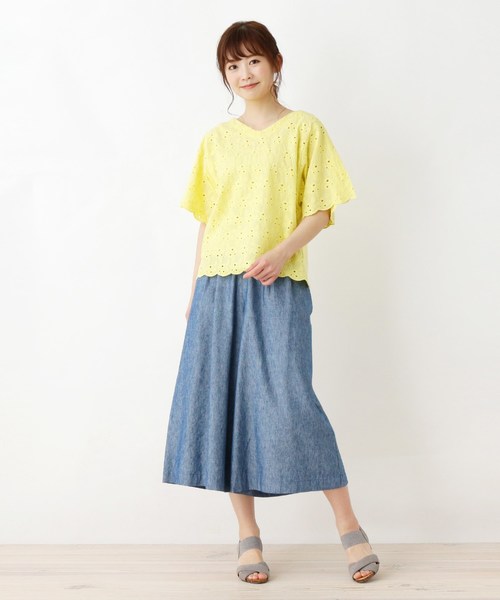 リネン混ガウチョパンツ