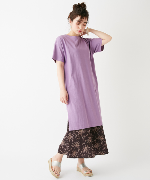 USコットン裾スリットワンピース/ロングTシャツ/チュニック/ビッグTシャツ2