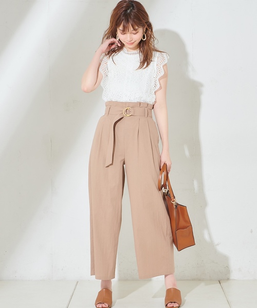 ウッド調丸カンベルトワイドパンツ