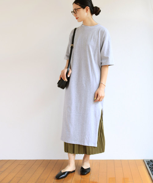マキシ丈コットン天竺半袖Tシャツワンピース