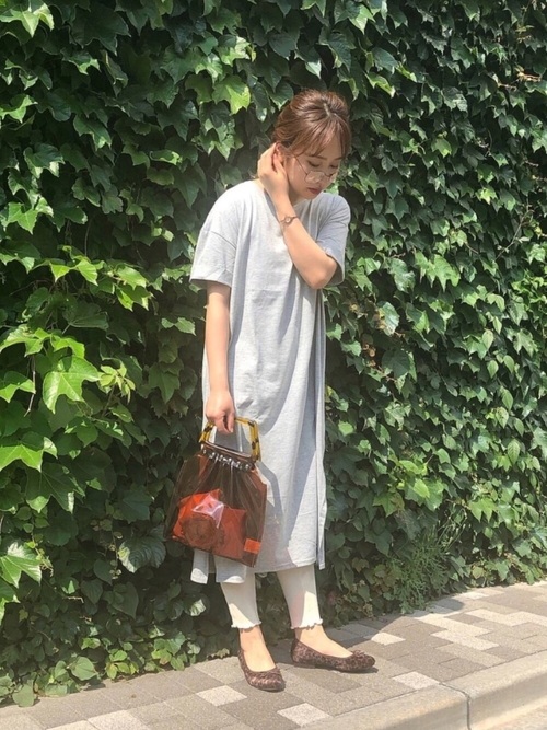 バックタックサイドスリットコットンロングTシャツワンピース
