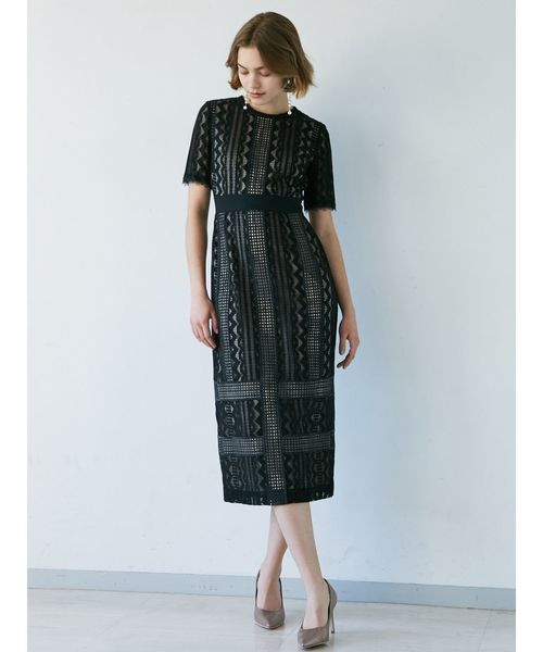 LADYジオメトリックレースドレス