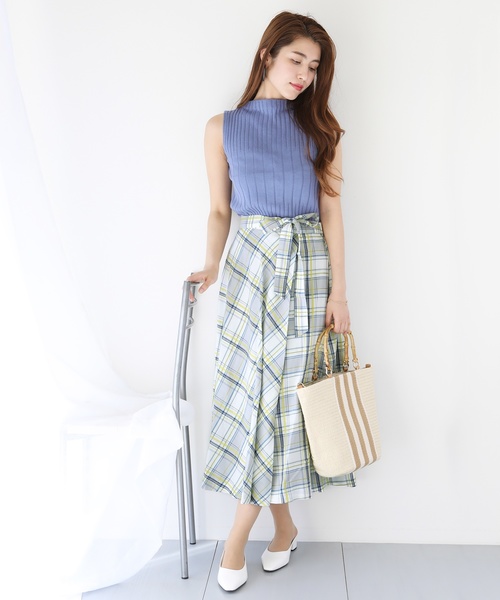 ラップ風チェックフレアスカート