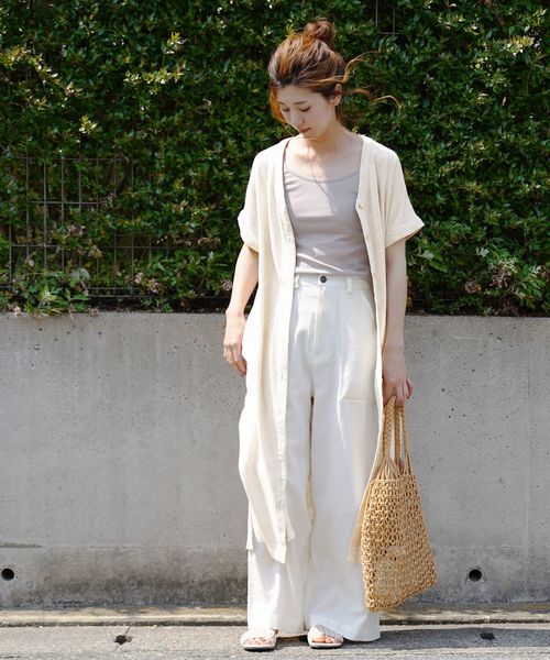 2wayリネンスリット入りロングガウンワンピース
