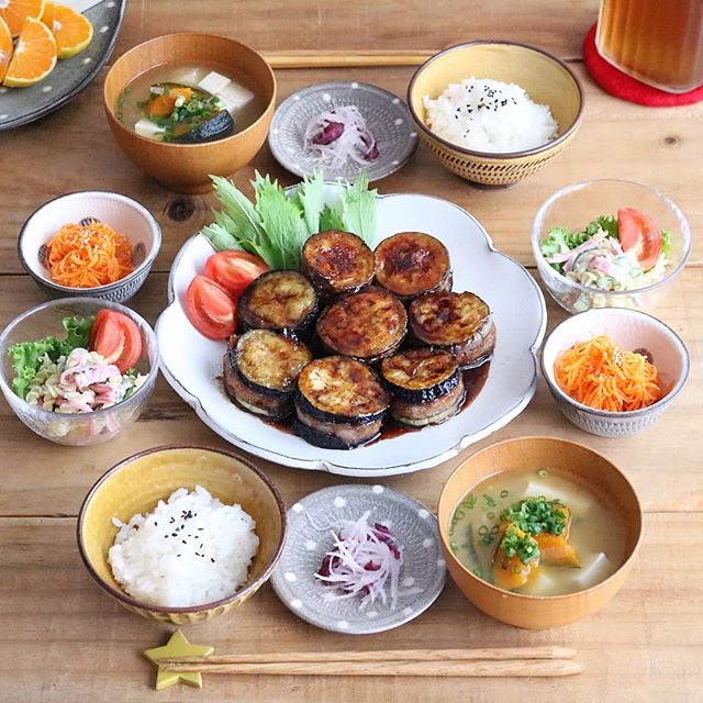 茄子のひき肉はさみ甘辛煮