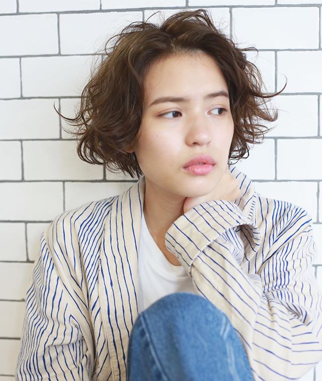 ユニセックスパーマ×前髪なし