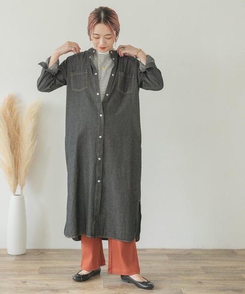 黒デニムシャツワンピース×ボーダーT