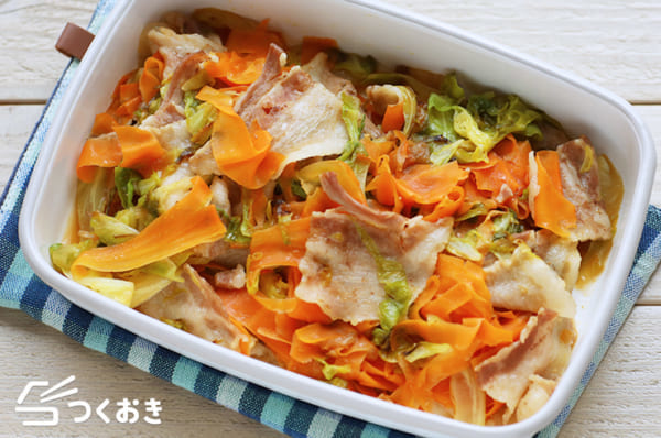 豚バラと野菜の料理に！めんつゆさっぱり酒蒸し