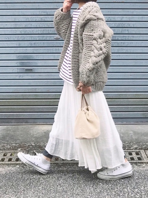 しまむらのロングスカート×ニットカーディガン