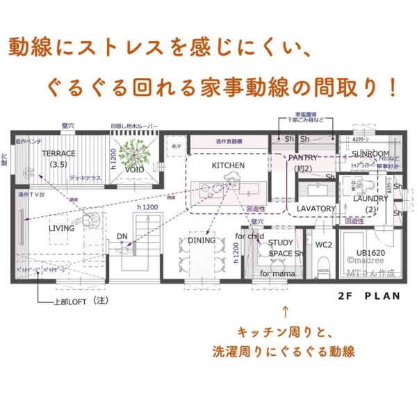動線にストレスを感じにくい、ぐるぐる回れる家事動線の間取り！ | folk