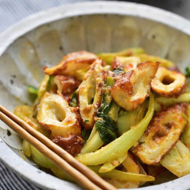 天ぷらの付け合わせ!ちくわと青梗菜のマヨ炒め
