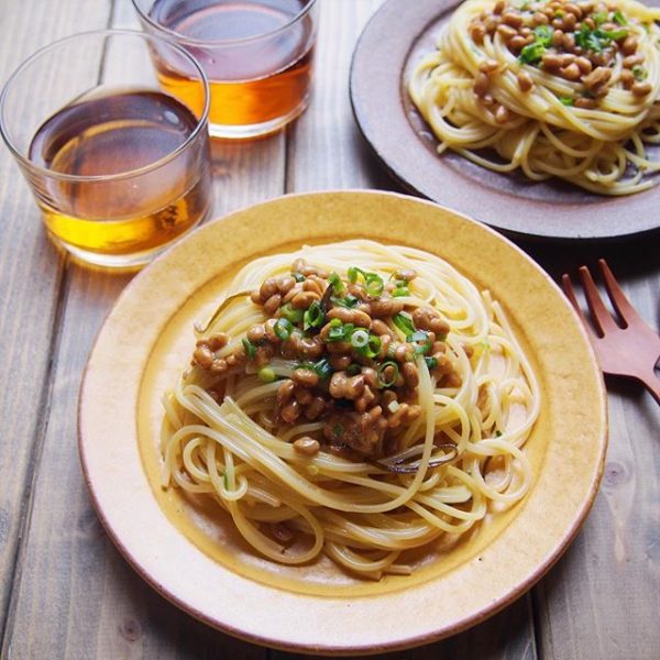 納豆と塩昆布の簡単パスタ