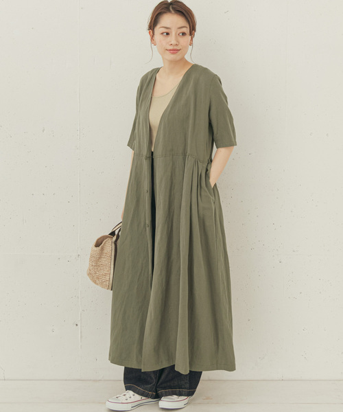 カシュクールワンピース×ワイドデニム