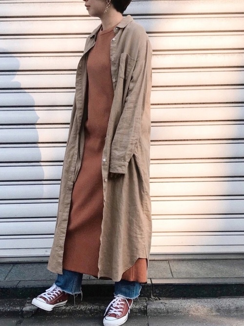 マキシシャツワンピース×リブワンピース