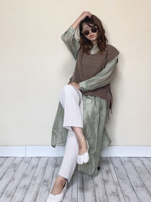 シアーシャツワンピース×ニットベスト