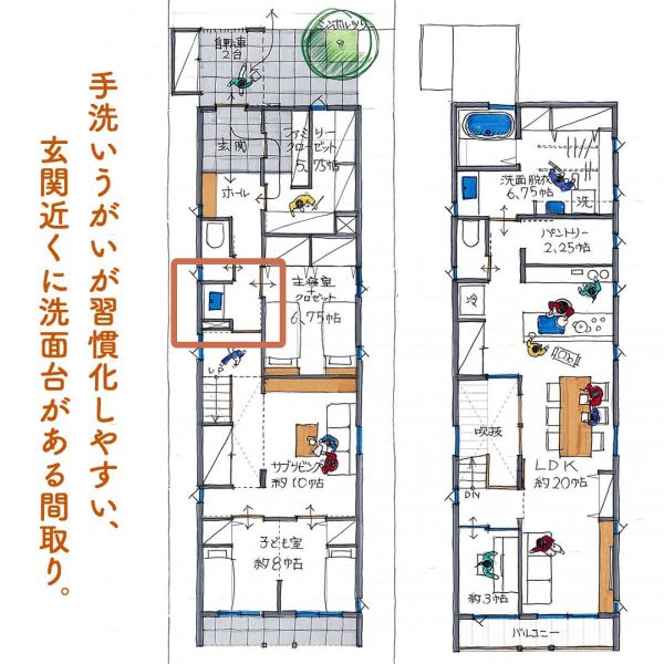 手洗いうがいが習慣化しやすい 玄関近くに洗面台がある間取り Folk