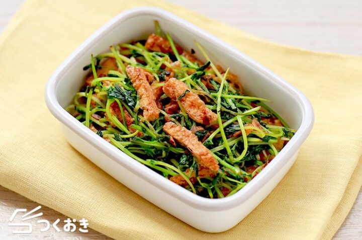 お弁当のおかずに！豆苗と油揚げの中華炒め