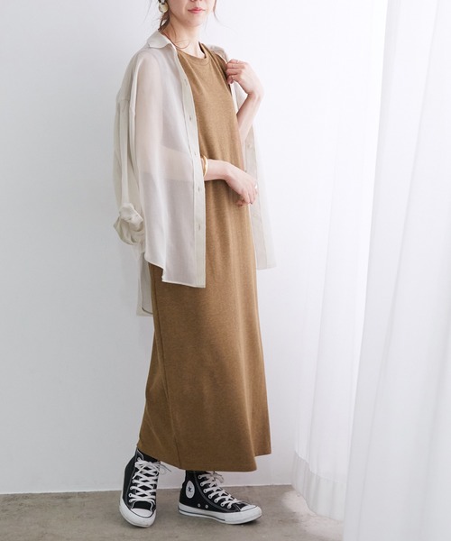 ねじれベルトワンピース×シアーシャツ