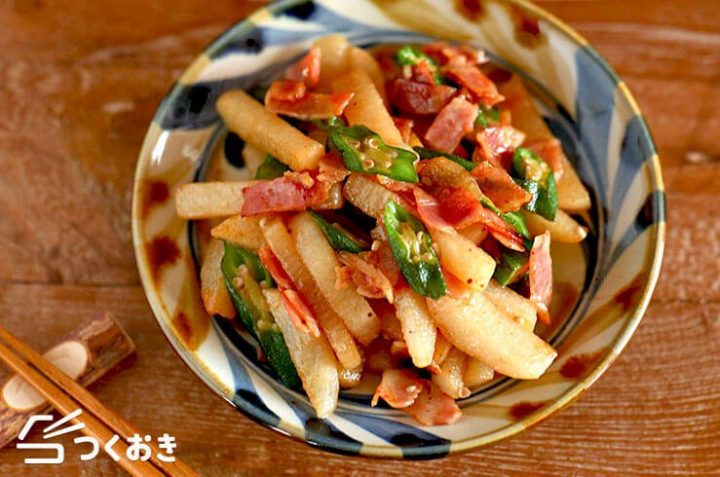 野菜嫌いに！長芋とオクラのコンソメ炒め