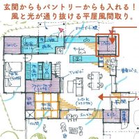 玄関からもパントリーからも入れる 風と光が通り抜ける平屋風間取り Folk