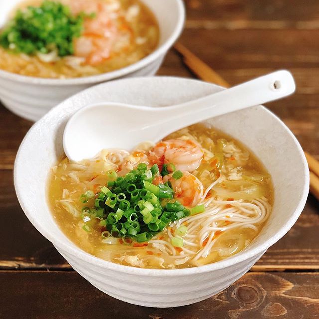 夜遅い食事に！卵とエビのスーラータン素麺