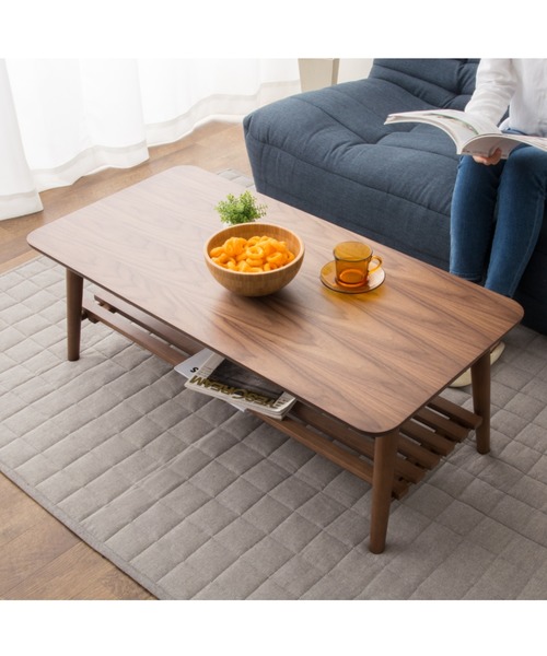 [EMOOR] 棚付き折りたたみテーブル　省スペース　長方形