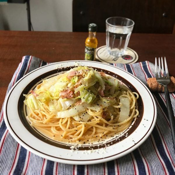 白菜とベーコンのバター醤油スパゲティ