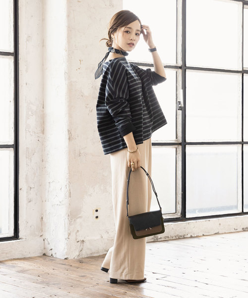 【WEARISTA田中亜希子さん×KOBE LETTUCEコラボ】ボーダー柄or無地 ヘビーウェイトカットソーボートネックロンTプルオーバー2