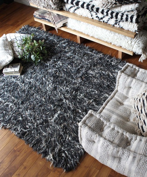 [a.depeche] NZ wool rug dark design / ラグマット1.5畳