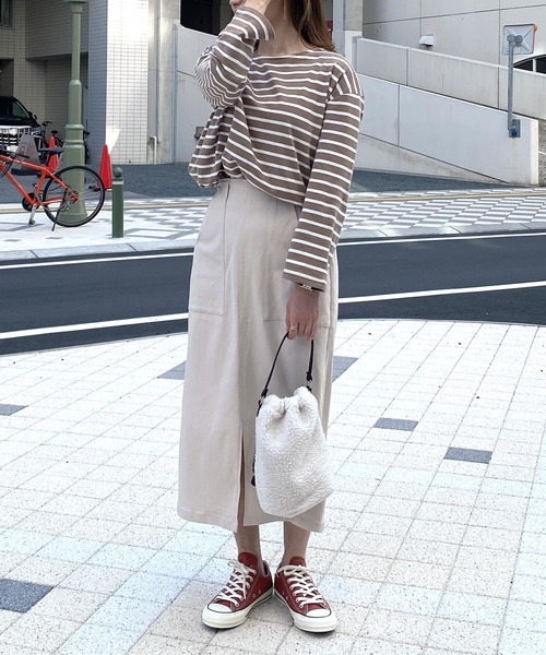 無地・ボーダー柄 コットン100%ビッグシルエットロンT Tシャツ2