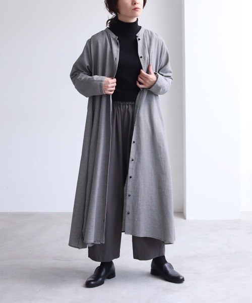 チェックシャツワンピ×ワイドパンツ