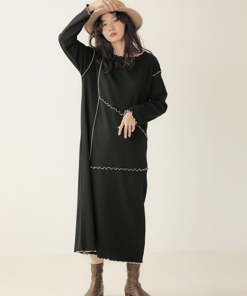 【WEB限定】配色メロウカットリブワンピース