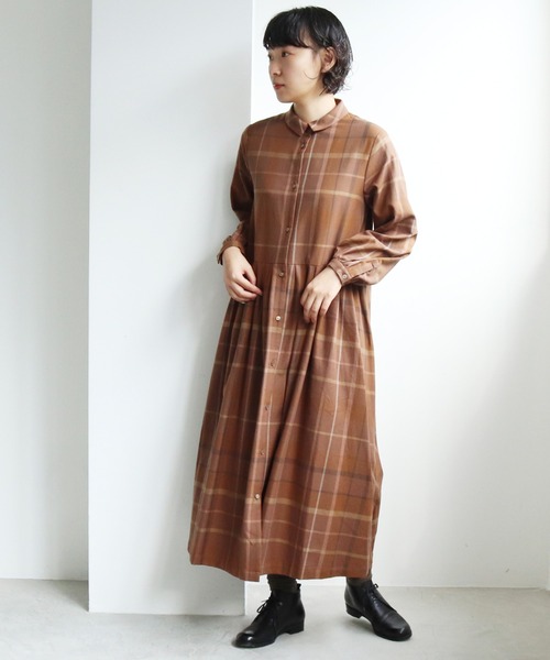 チェックシャツワンピ×マニッシュシューズ