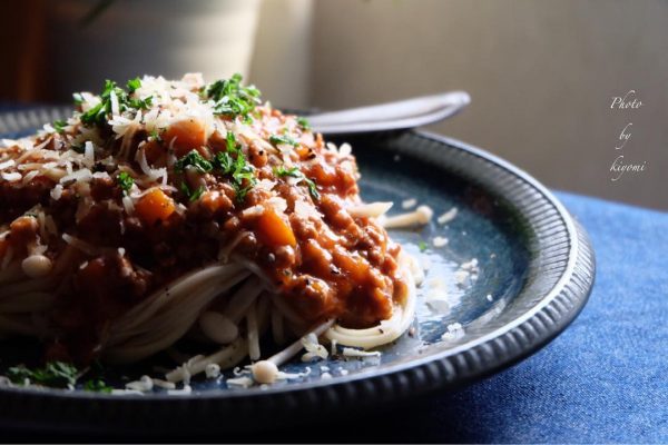 ヘルシーなミートソースパスタ