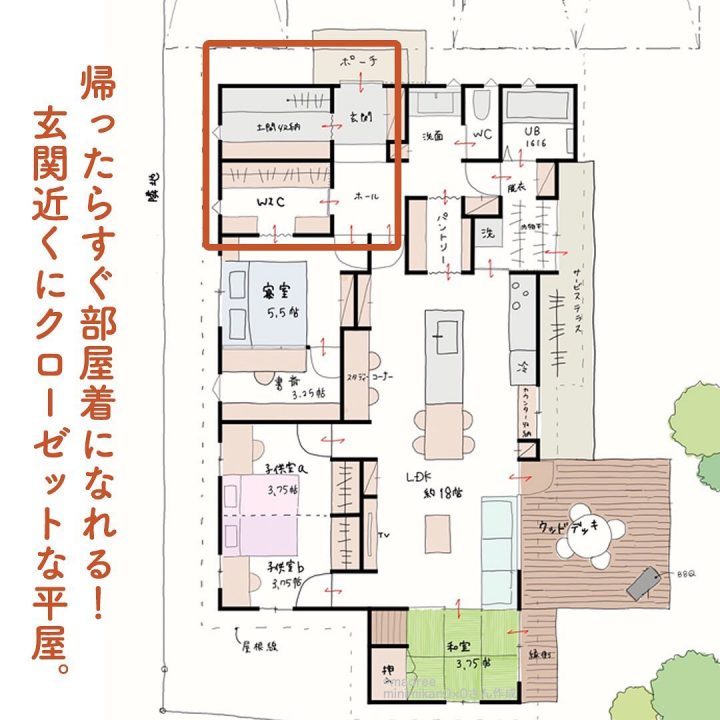 帰ったらすぐ部屋着になれる！玄関近くにクローゼットな平屋。 folk