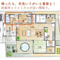 帰ったら、手洗いうがいと着替え！洗面所とファミクロが近い間取り。