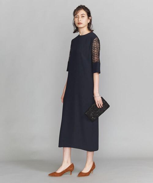 BY DRESS レース6分袖タイトロングドレス